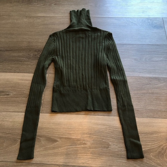 Zara Ribbed Knit Viscose Fitted Dark Green High Neck Long Sleeve Sweater Size M - Picture 5 of 11